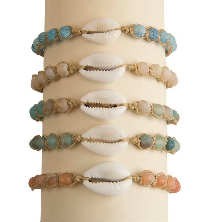 World End Imports Jewelry & Gifts - Wholesale Beaded Bracelet - BR Cowry/Agate Hemp Macrame-6