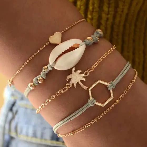 Palm Beach Gold Shell Bracelet Set for wholesale by Kate Tuesday Jewelry