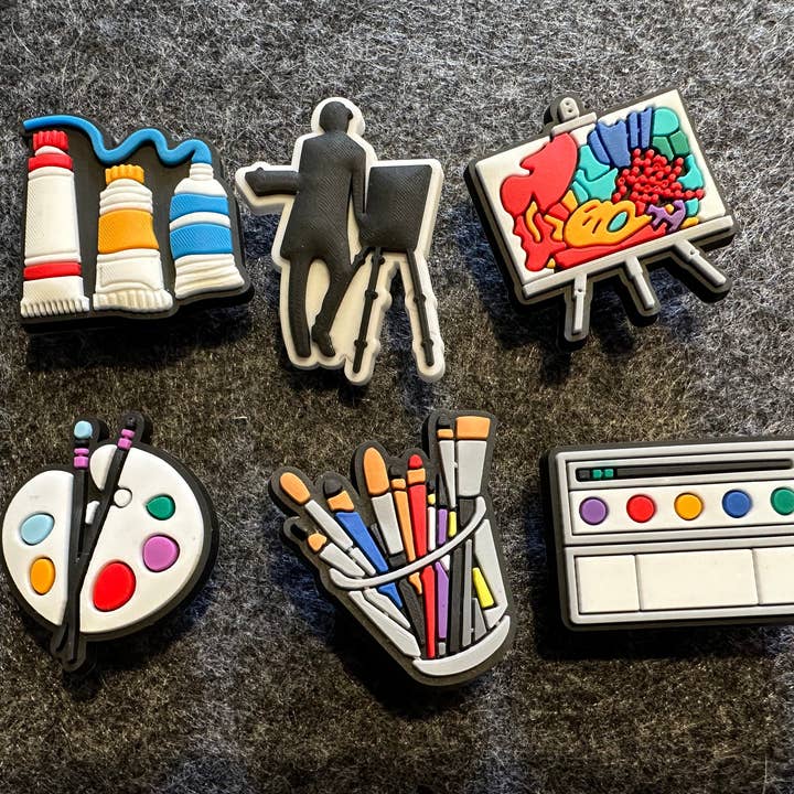 Pick your own Painting Artist sketch Canvas Painting Design Theme Shoe Charms Best Quality JuliesDecalDesign for wholesale by JuliesDecal