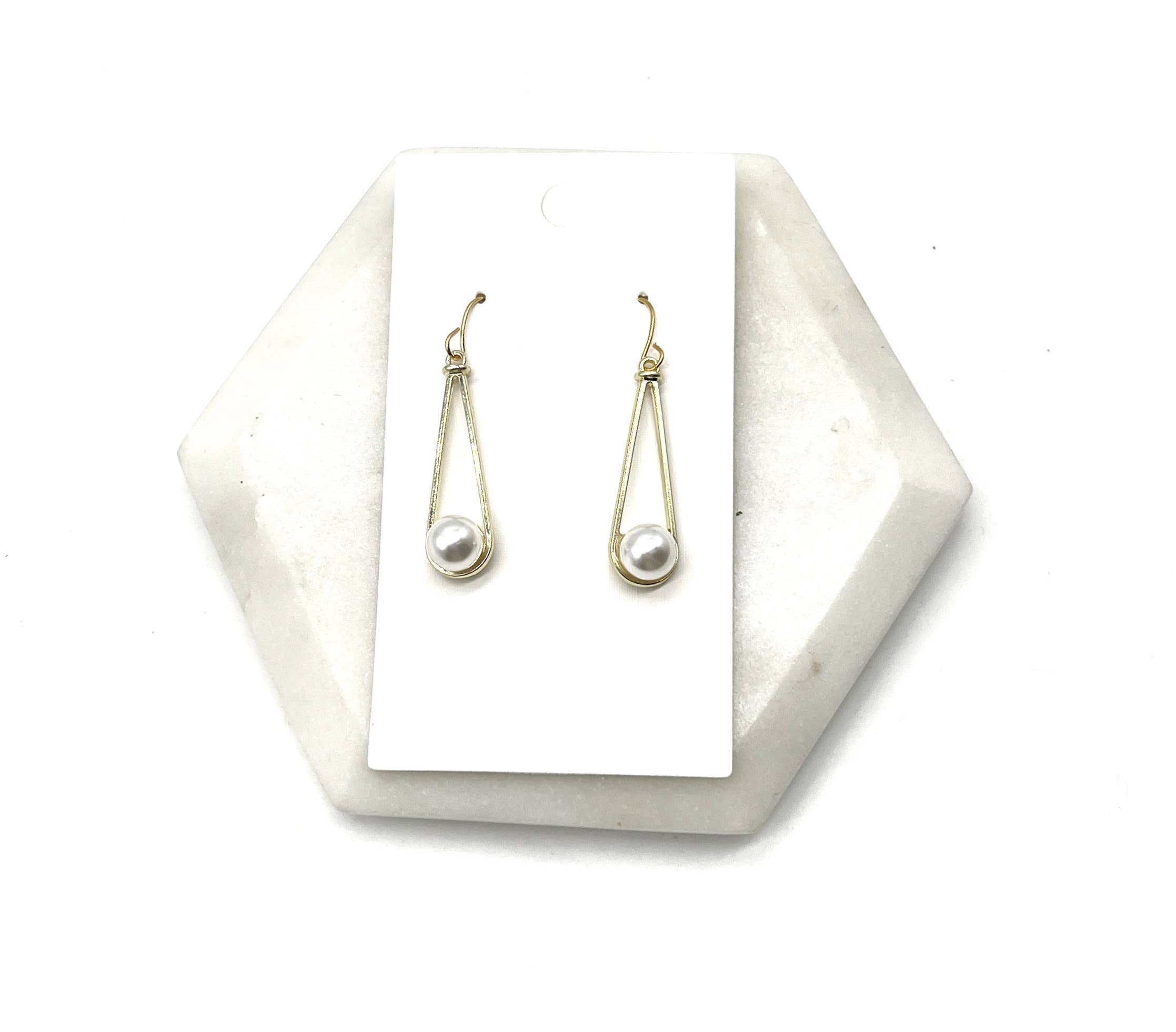 Baubles by B - Wholesale Dangle Earrings - Pearl Gold Teardrop Metal Earrings3