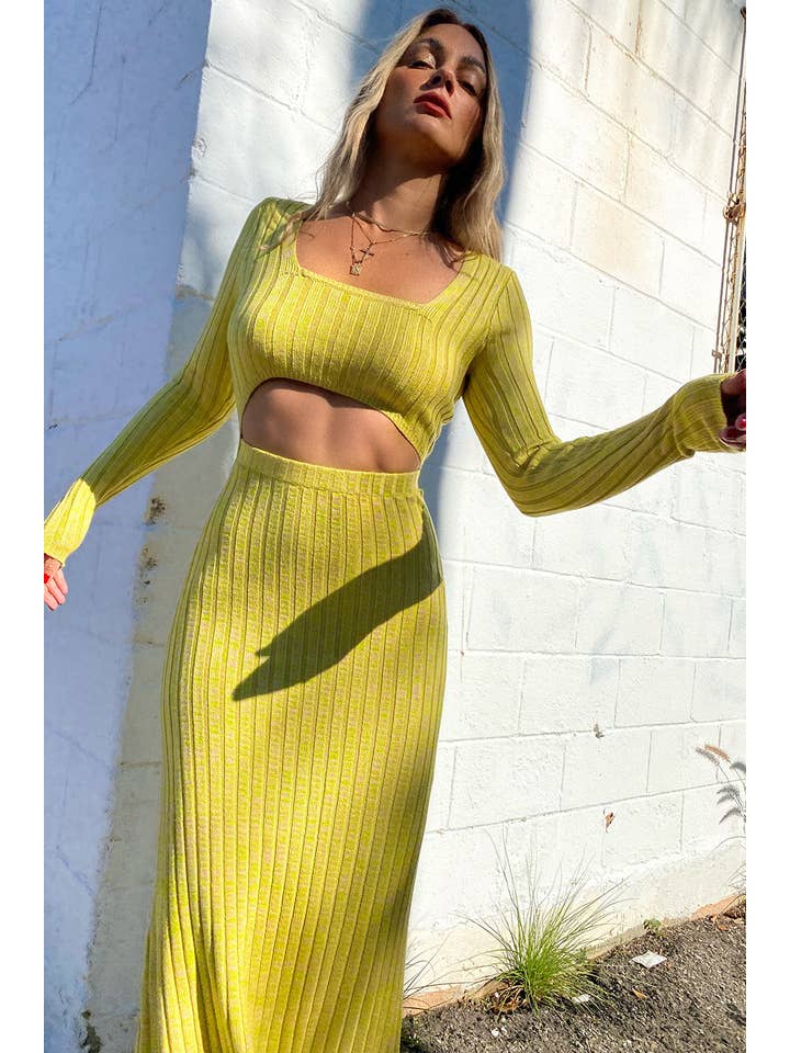 Skye Midi Dress - Marled Lime for wholesale on Faire