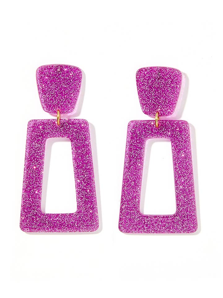 Kennedy Statement Earrings - Purple Glitter for wholesale by LINNY CO