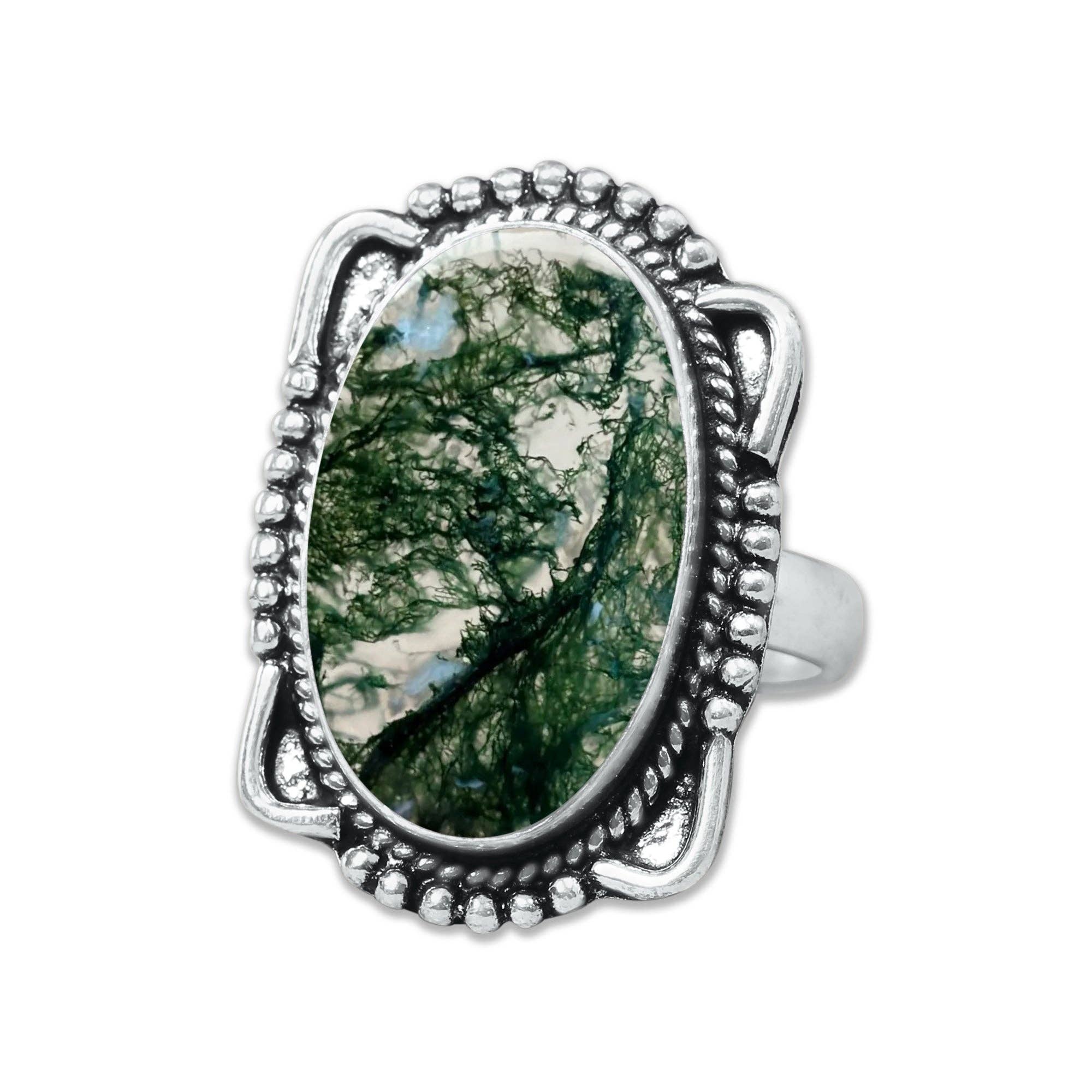 Handmade Jewels – wholesale Cocktail/Statement Ring – Mossagatringar – Handgjorda, Silverpläterade, Naturinspirerade (Tillverkade på Beställning)15