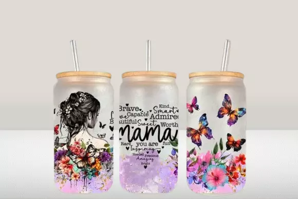 SubliMasterUK – wholesale Dricksglas och koppar – 13 oz frostat glas med bambulock – Mors dag, mönster 30