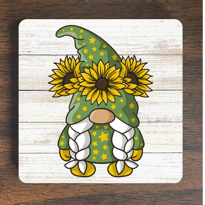Sunflower Gnome Wood Magnet #2 for wholesale by Zen and Meow
