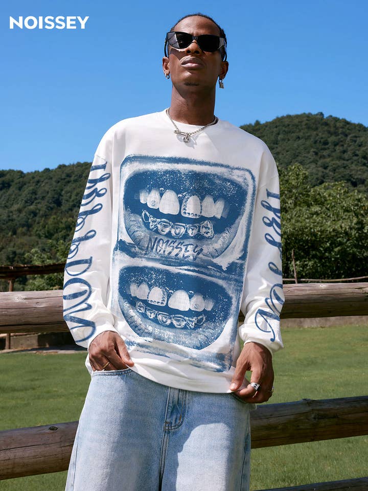 Blue Screen-Grills Print Long Sleeve for wholesale by NOISSEY