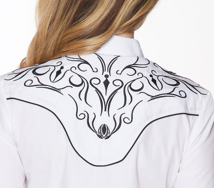 Rodeo Clothing - Vente Chemise à col boutonné – femme - Robe brodée à manches longues d'inspiration western pour femmes66