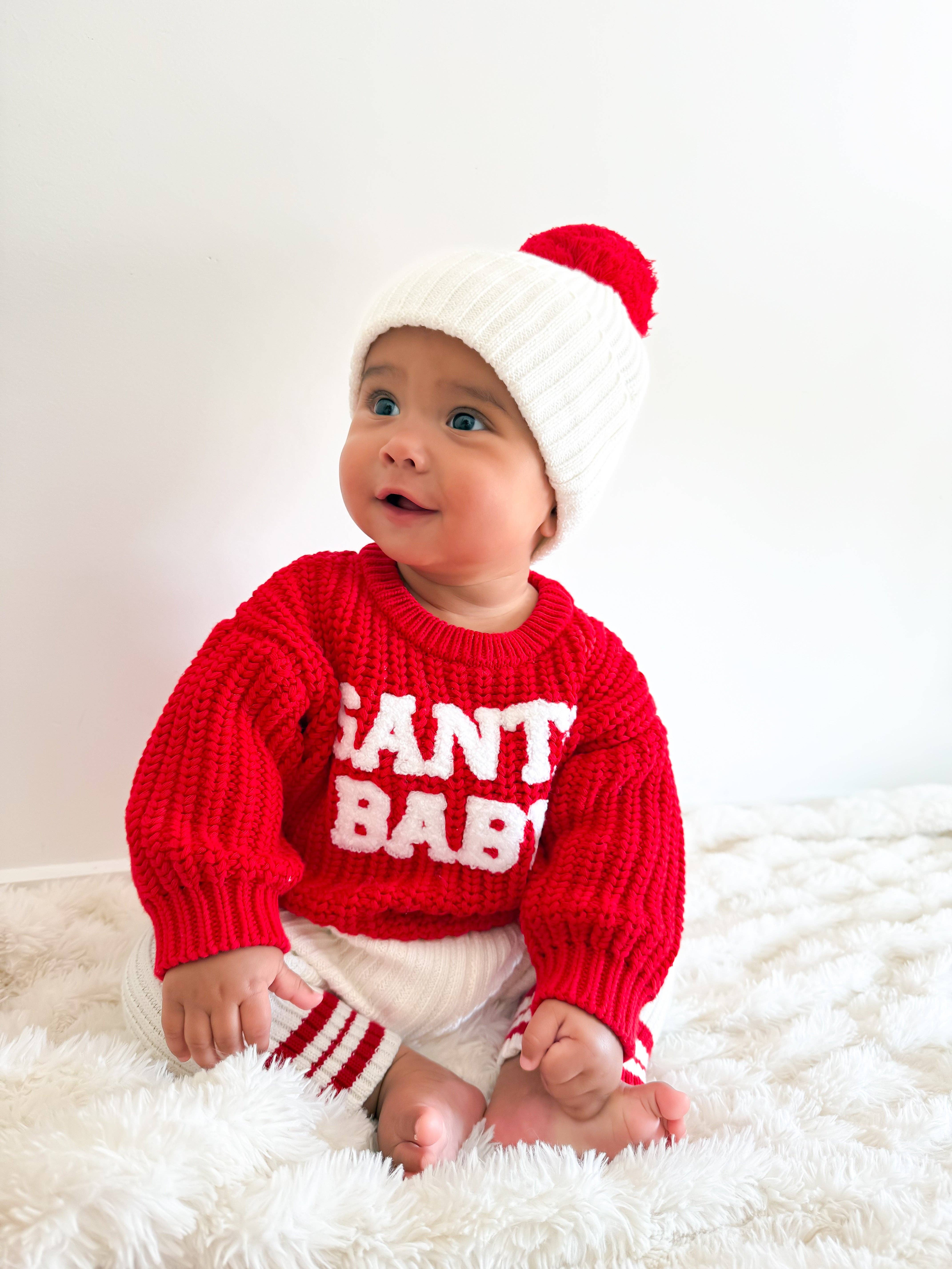 Petite + Co - Wholesale Knit Sweater - Baby - CHUNKY KNIT JUMPER | RED - SANTA BABY BOUCLE1