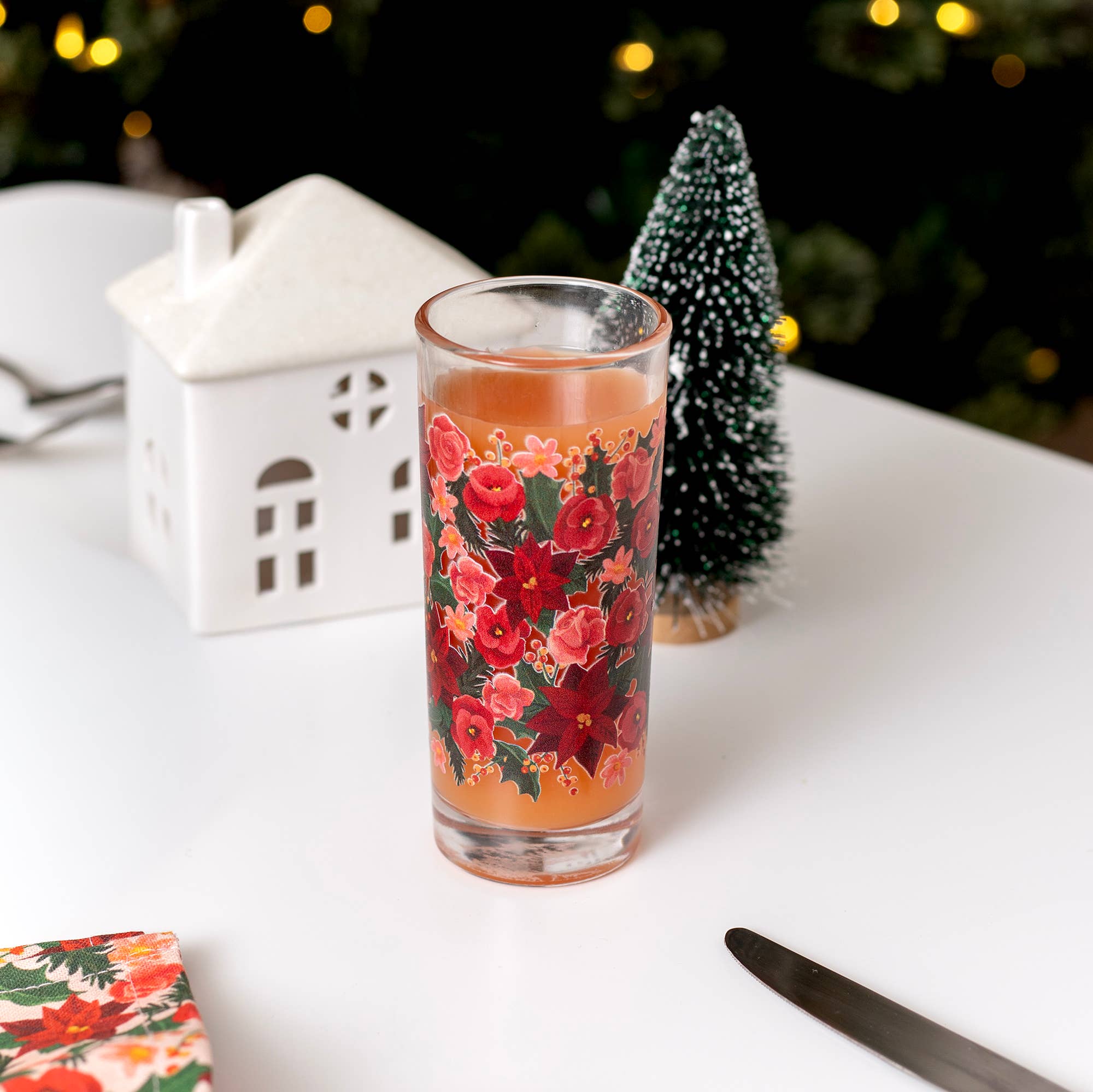 1canoe2 | One Canoe Two Paper Co. - Wholesale Drinking Glass/Cup - Yuletide Blooms Tall Holiday Juice Glass Set2