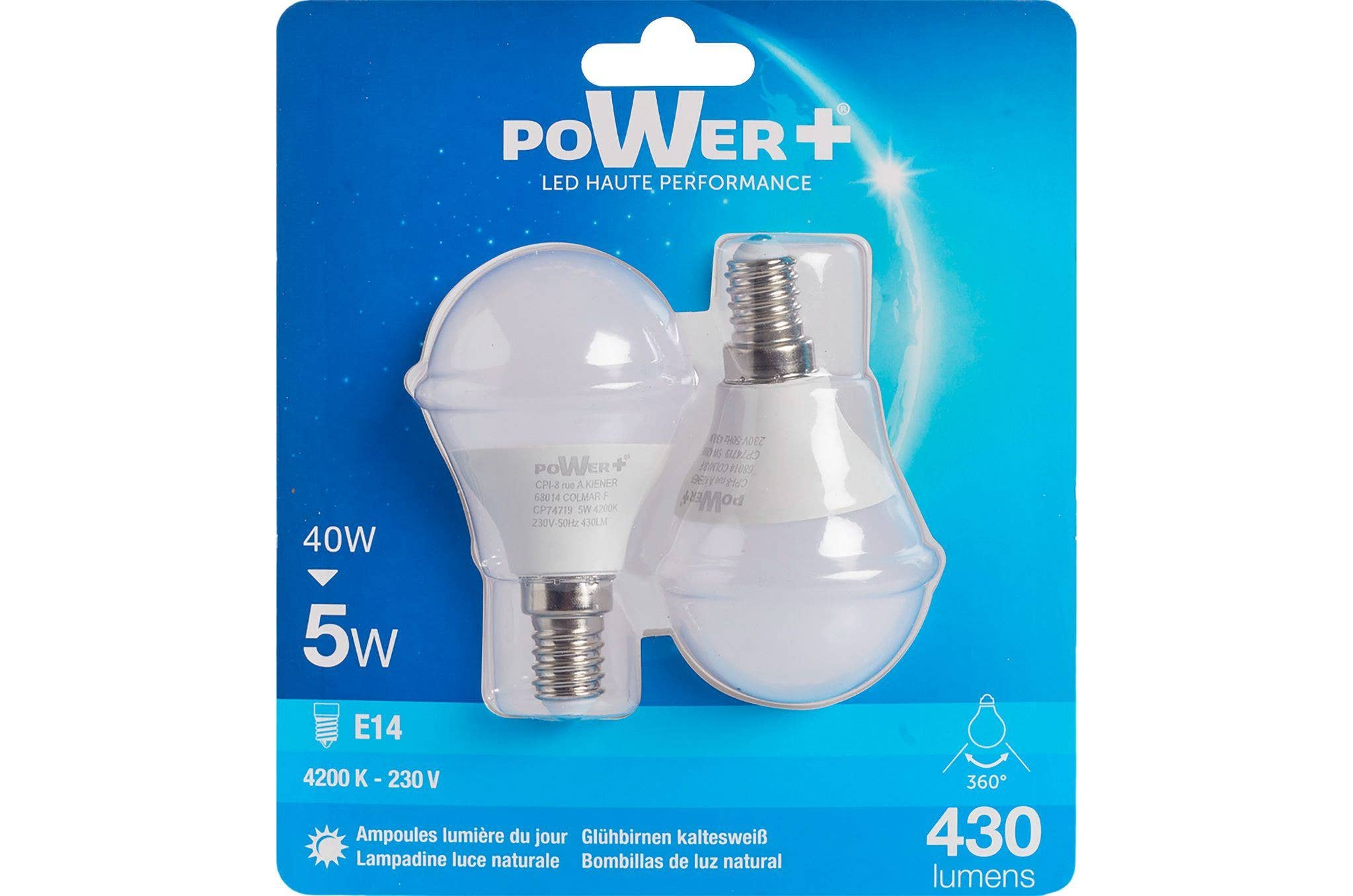 CP INTERNATIONAL - Wholesale Light Bulb/Puck - Set of 2 LED Bulbs E14 5W=40W A50 Lic #20