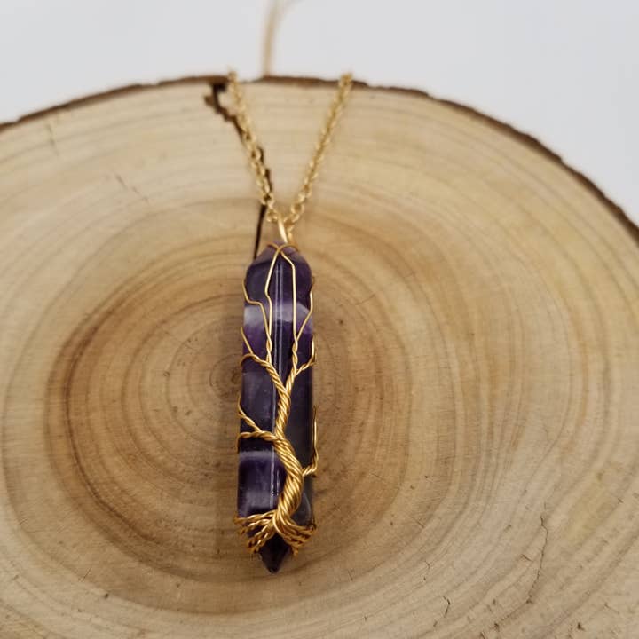 CHAKRA JEWELRY - Wholesale Pendant/Charm Necklace - Tree of Life Wired Crystal Pendant Necklace