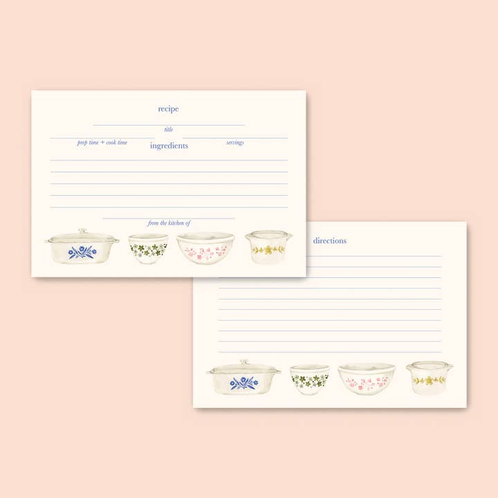 Pyrex-Inspired Kitchenware Recipe Cards for wholesale by Corrissa Flesher Art & Designs