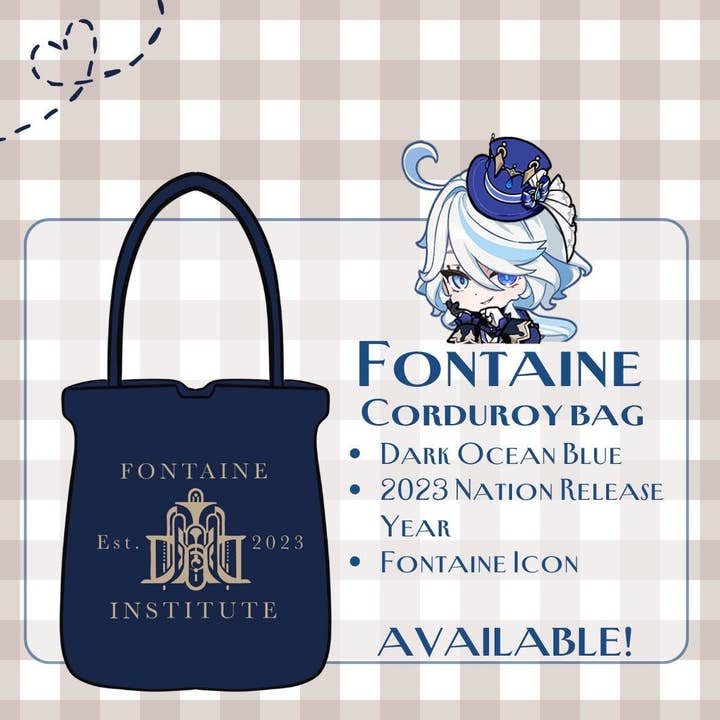 Borsa a Tracolla in Velluto a Coste Fontaine - Serie Moderna AU Genshin Impact per la vendita all'ingrosso da parte di Studio Ayu