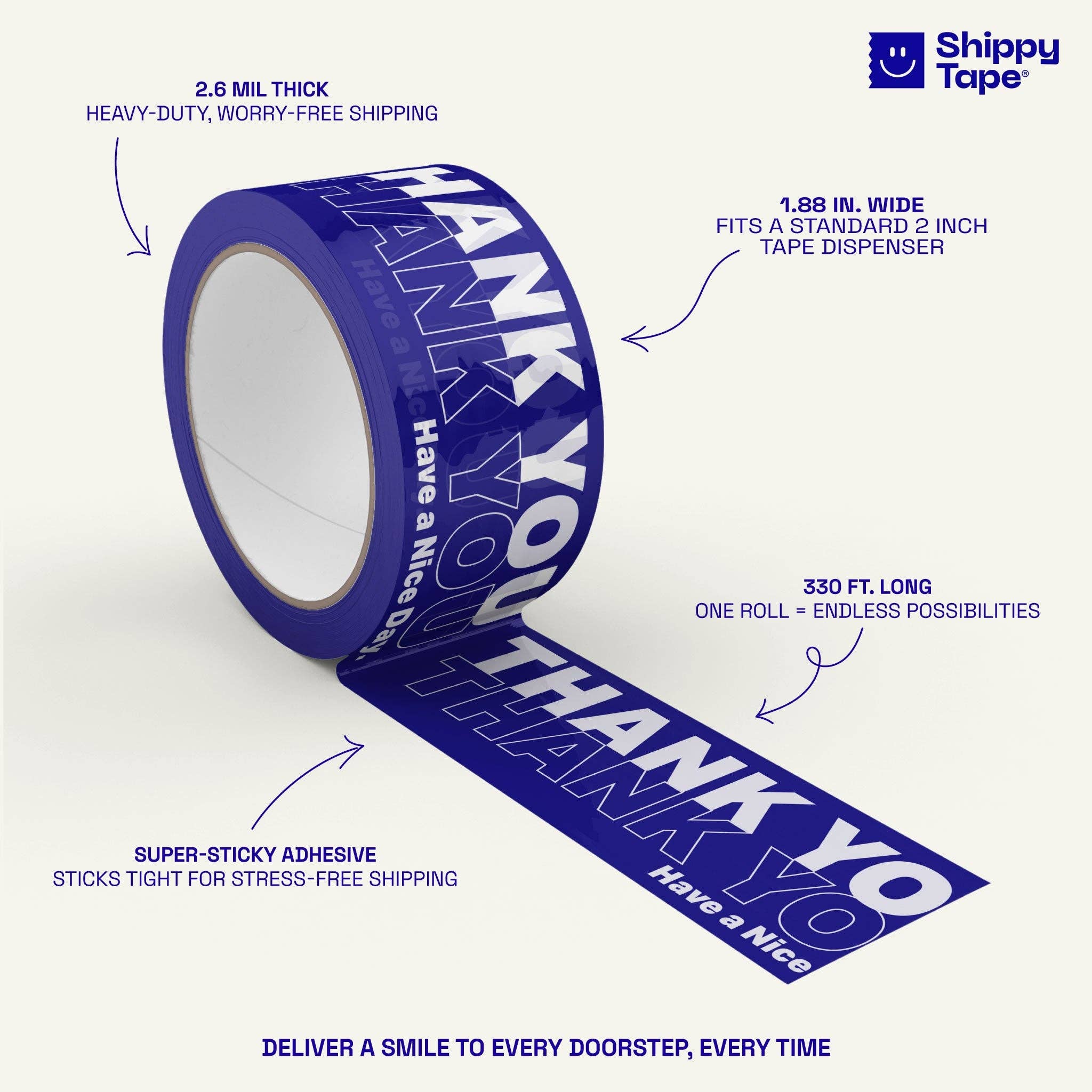 Shippy Tape - Venta al por mayor Papel celofán - Cinta adhesiva Thank You Shipping, bolsa de bodega neoyorquina azul/blanca3