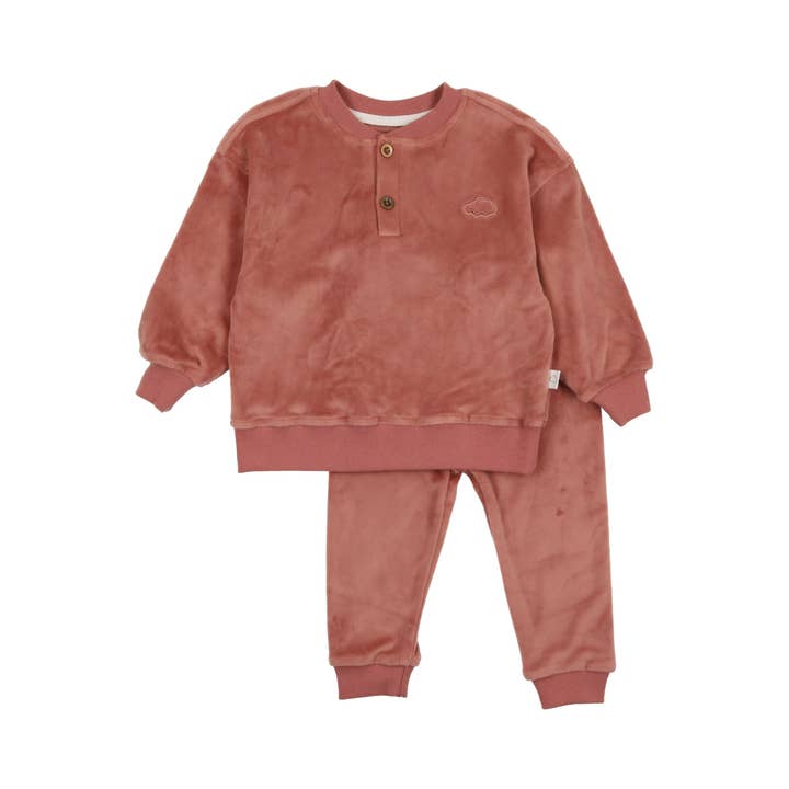 Velour Henley Set- Dusty Rose for wholesale by Pouf