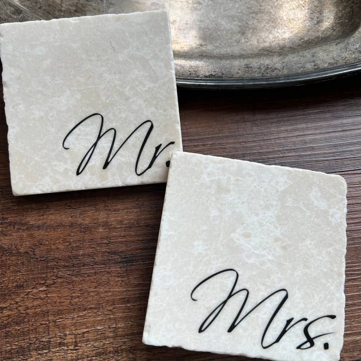 The Painted Lily - Wholesale Coasters - Mr/Mrs stone coasters - case of 2