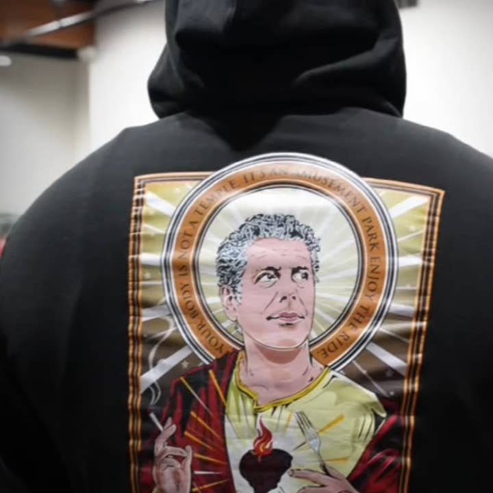 Limitierte Auflage Print Cleaver & Blade™ Saint Bourdain Hoodie Jacke für den Großhandel von Cleaver And Blade
