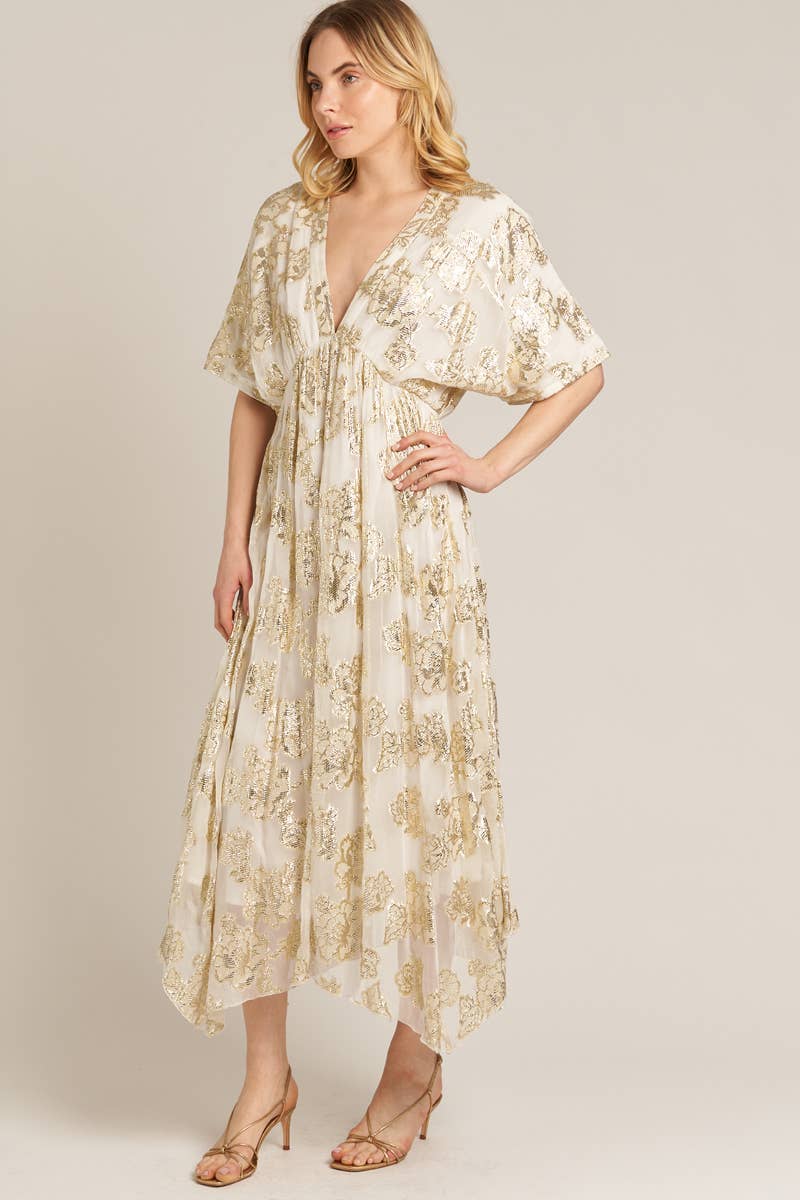 En Crème - Vente Robe – femme - Robe longue à manches kimono à col en V10