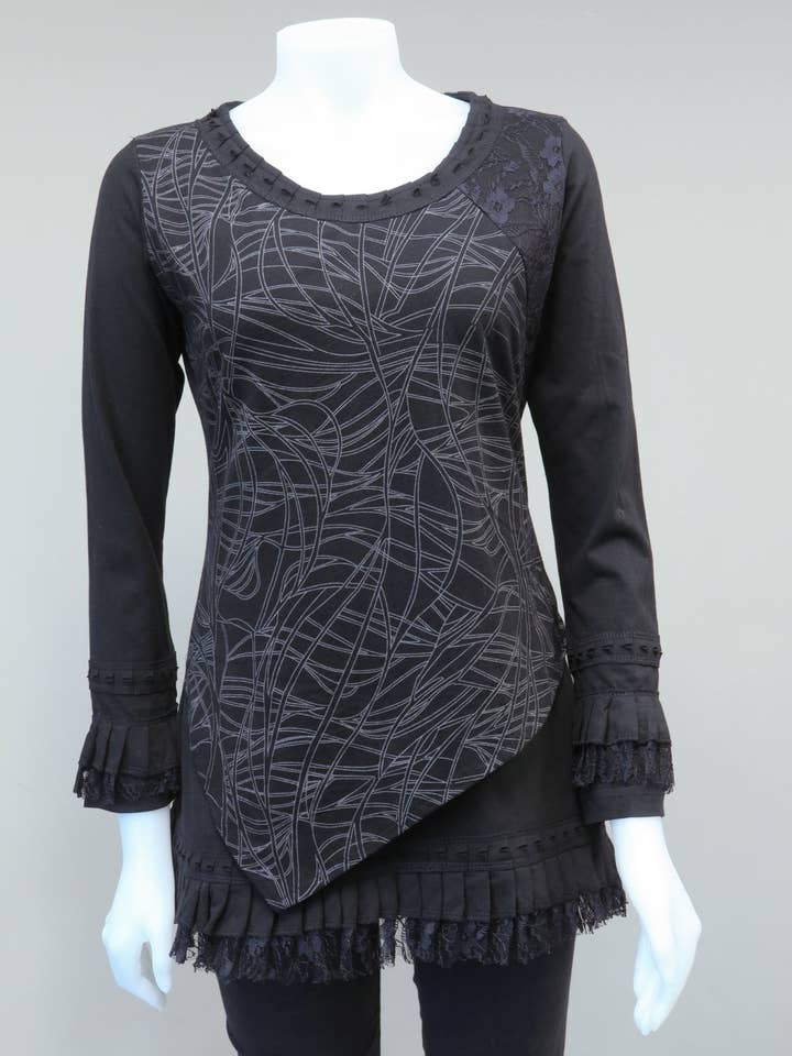 Leopards & Roses - Wholesale Tunic - Women's - RJ-T8800-BK - Cotton Layered Lace Tunic0