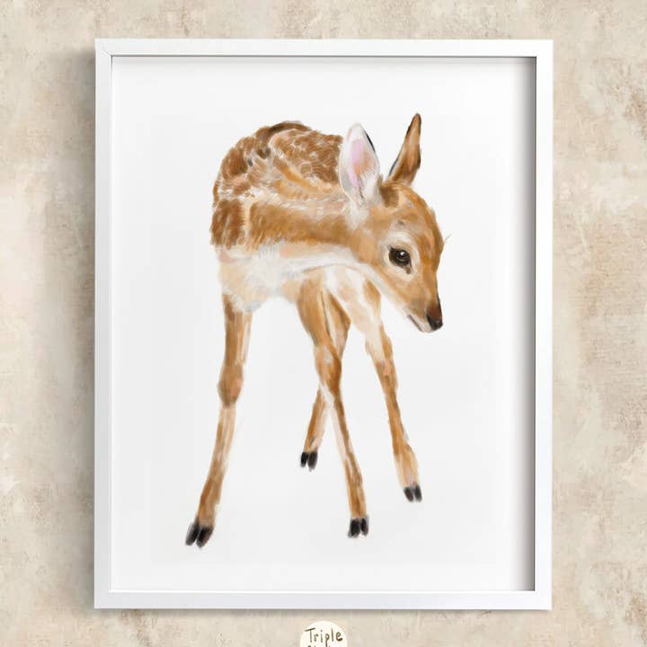 Forest Art Print | Fawn Baby Deer Watercolor Painting for wholesale by Triple Studio