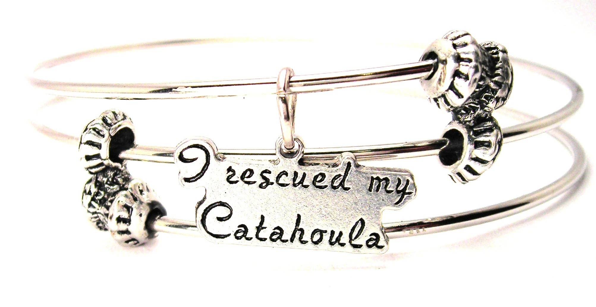Chubby Chico Charms - Wholesale Bangle Bracelet - I Rescued My Catahoula Triple Style Bangle Bracelet0