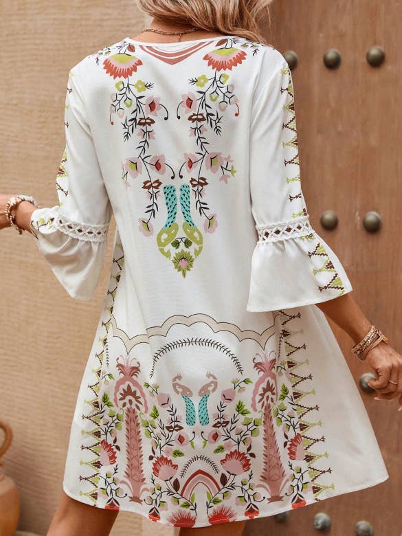 Comely Fashion - Wholesale Dress - Women's - Floral Printed Lace Patchwork V-neck Summer Dress