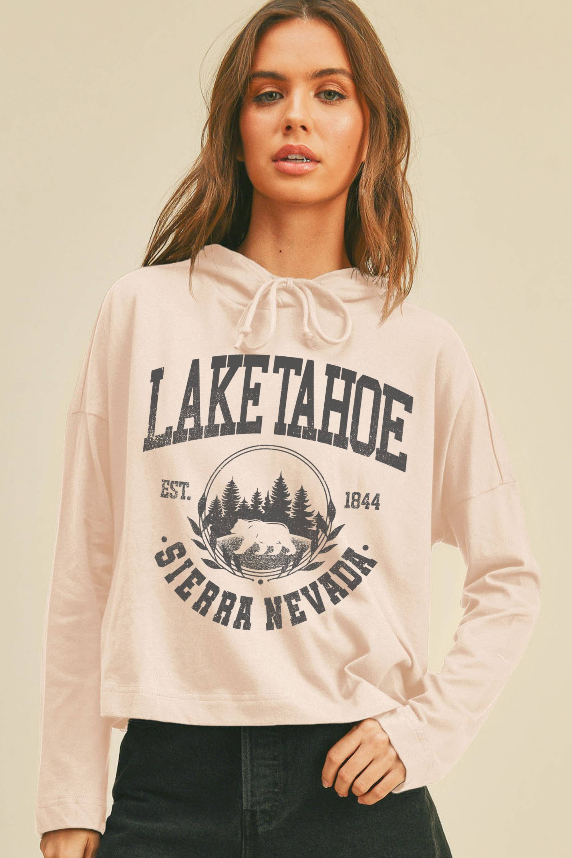Honestee – wholesale T-shirt (graphic) – women's – Lake Tahoe Sierra Nevada Graphic Hooded T-Shirt2