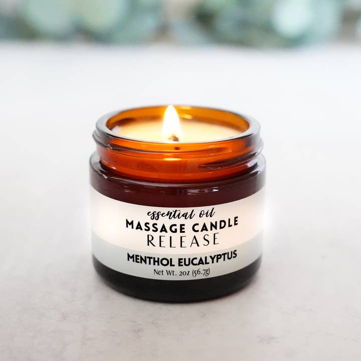 The Little Flower Soap Co - Wholesale Jar/Filled Candle - Massage Candle - Release (Menthol Eucalyptus Cinnamon)