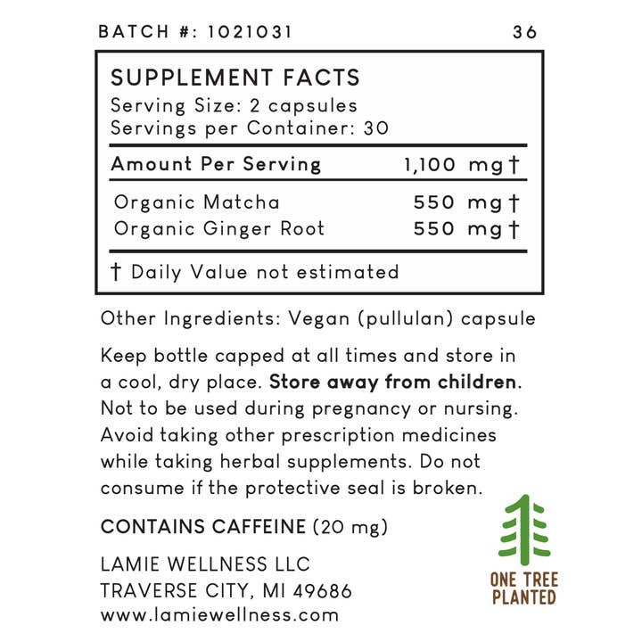 Lamie Wellness - Wholesale Oral supplement/vitamin - Matcha + Ginger Green Tea Capsules2