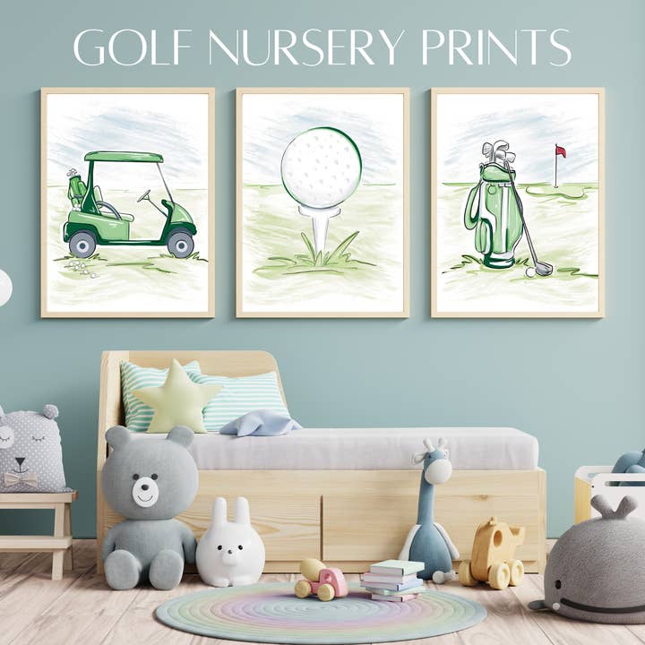 Erin Edith Illustration - Wholesale Art Print - Kids & Baby - Golf Nursery Prints / 3 Print Set / Unframed