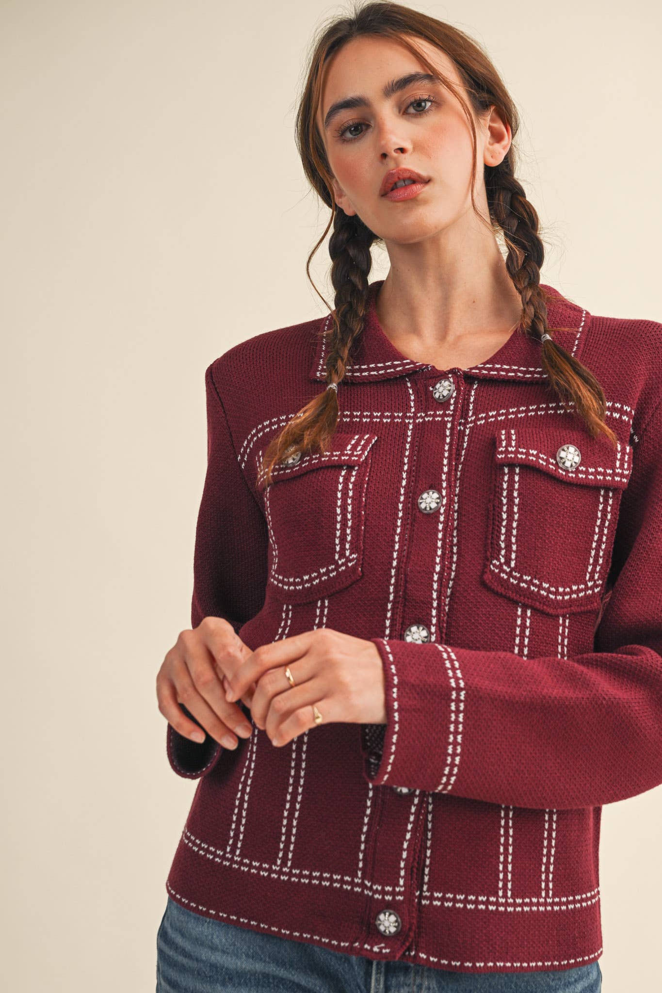 &MERCI - Wholesale Jacket - Women's - DENIM EFFECT KNIT SWEATER JACKET MSW1113023