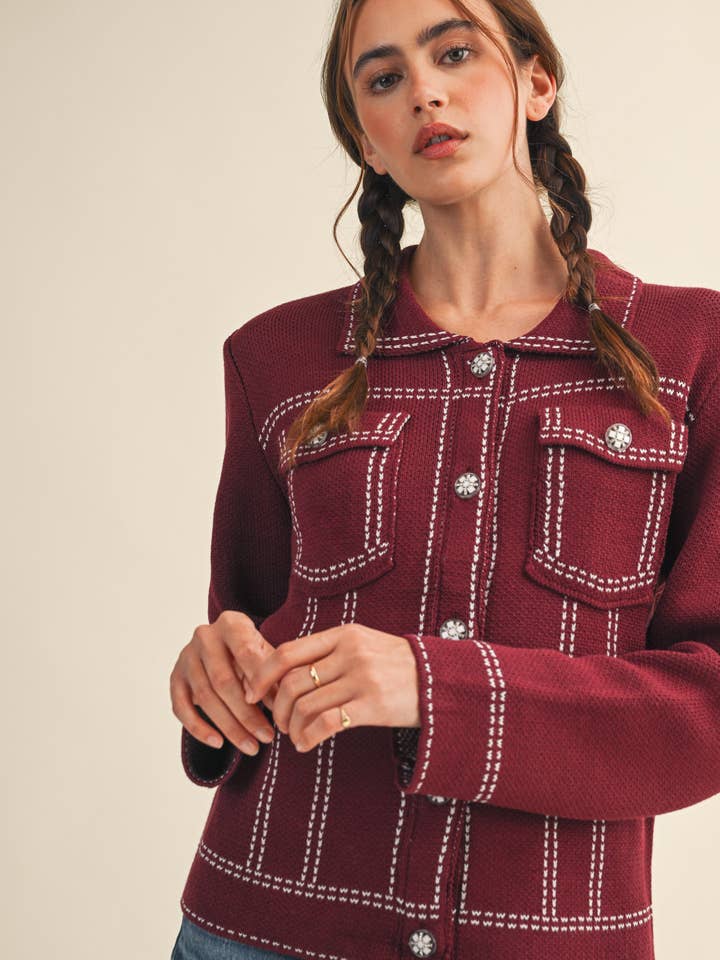 &MERCI - Wholesale Jacket - Women's - DENIM EFFECT KNIT SWEATER JACKET MSW1113023