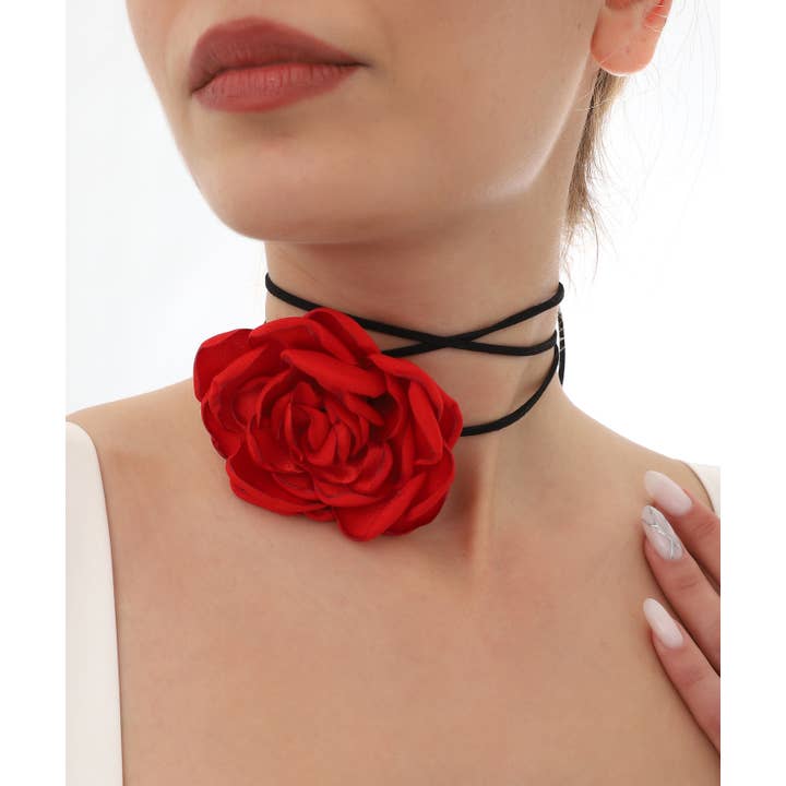 AVENS - Wholesale Woven Necklace - Hand Made Red Flower Leather Necklace