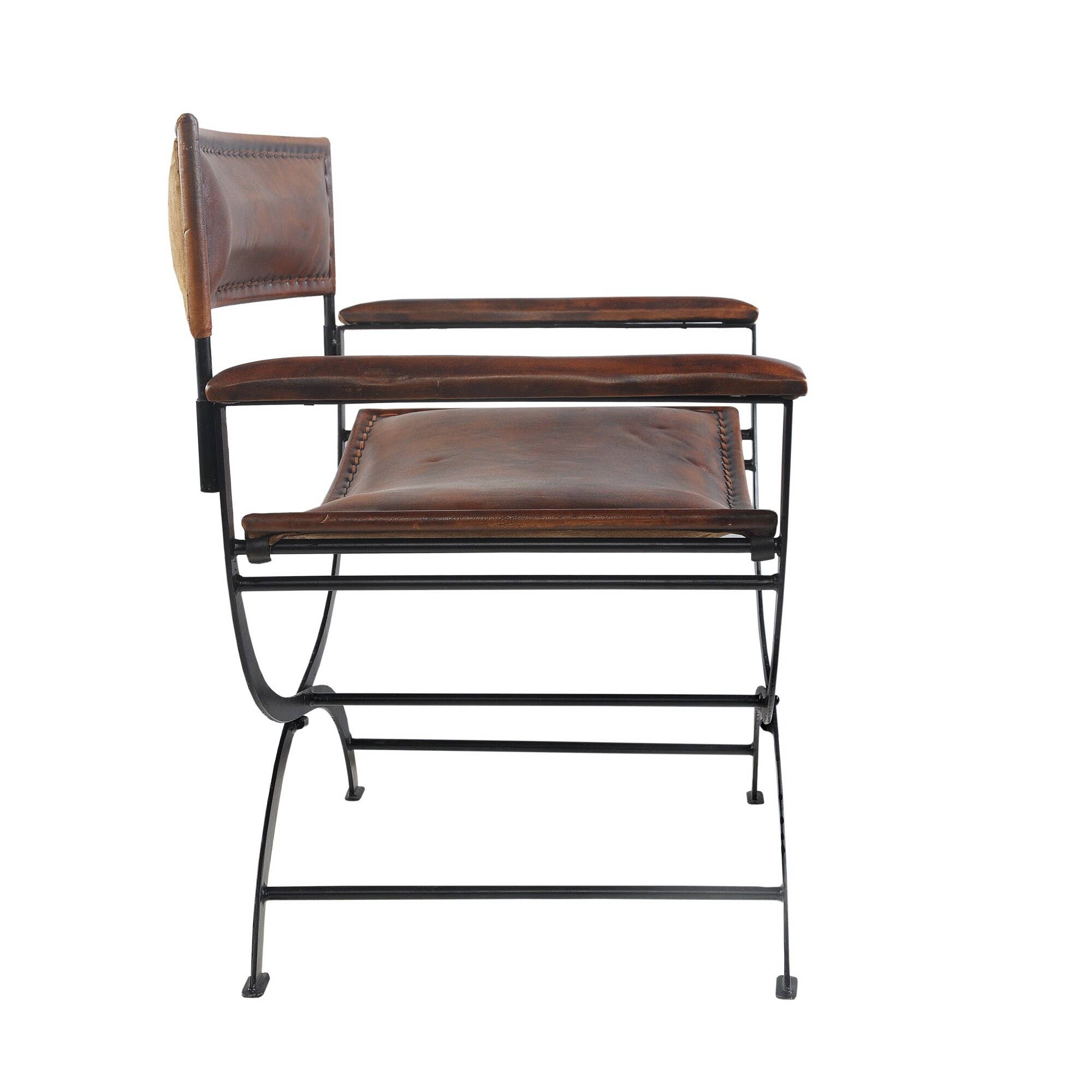 LR Home - Wholesale Chair - Hand-Made Brown Leather Iron Base Director Accent Chair1