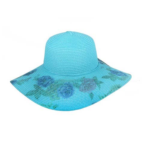 SP Sophia Collection - Wholesale Straw Hat - Women's - Floral Print Floppy Straw Beach Hat