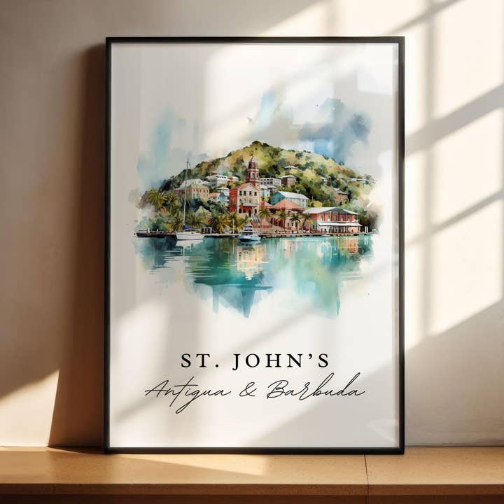 Premium Travel Art - Wholesale Art Print - St Johns Antigua art - Antigua and Barbuda, St Johns poster, Antigua Barbuda Wedding gift, Birthday present, Custom Text, Personalized Gift2