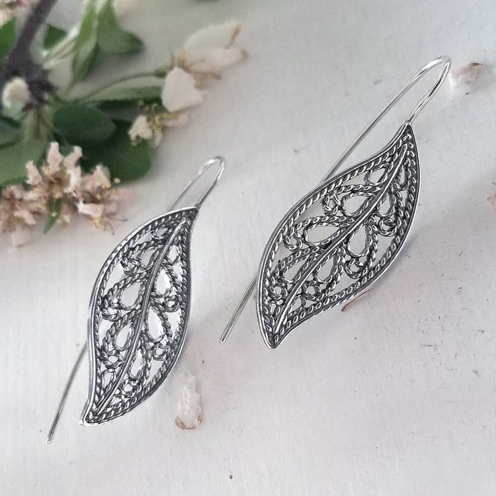 Ornament Leaf Earrings for wholesale by Aquani