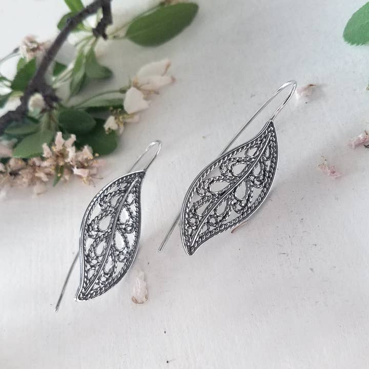 Ornament Leaf Earrings for wholesale by Aquani