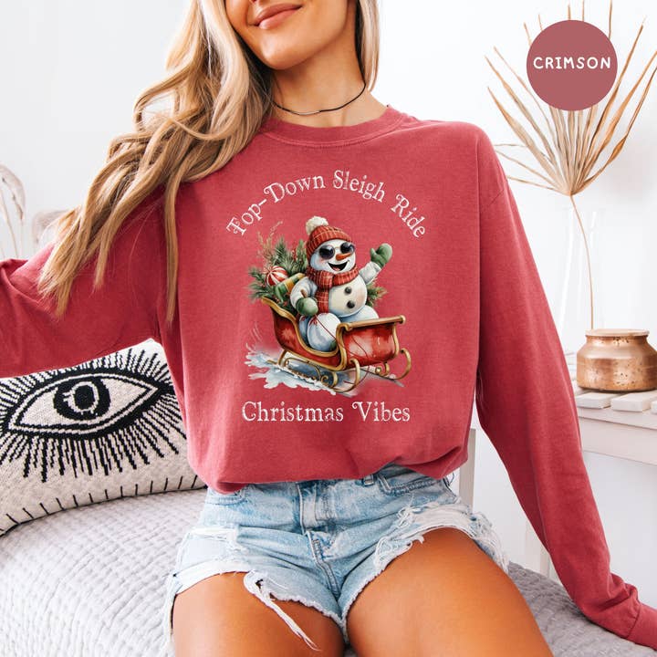 Top-Down Sleigh Ride Long Sleeve Unisex Comfort Colors Christmas Shirt for wholesale by CindyL Boutique