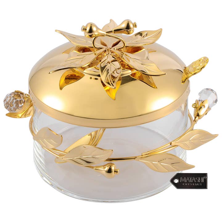 24K Gold Sugar Bowl with Glass Dish, Decorative Centerpiece for wholesale by Matashi