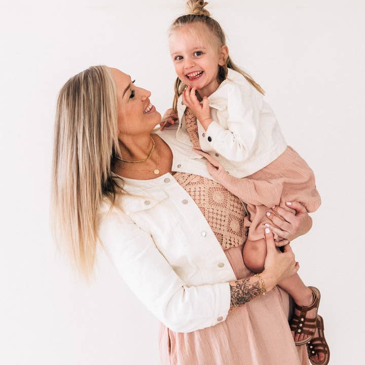 Ivory Cropped Denim Jacket for wholesale by HAHA MAMA Clothing