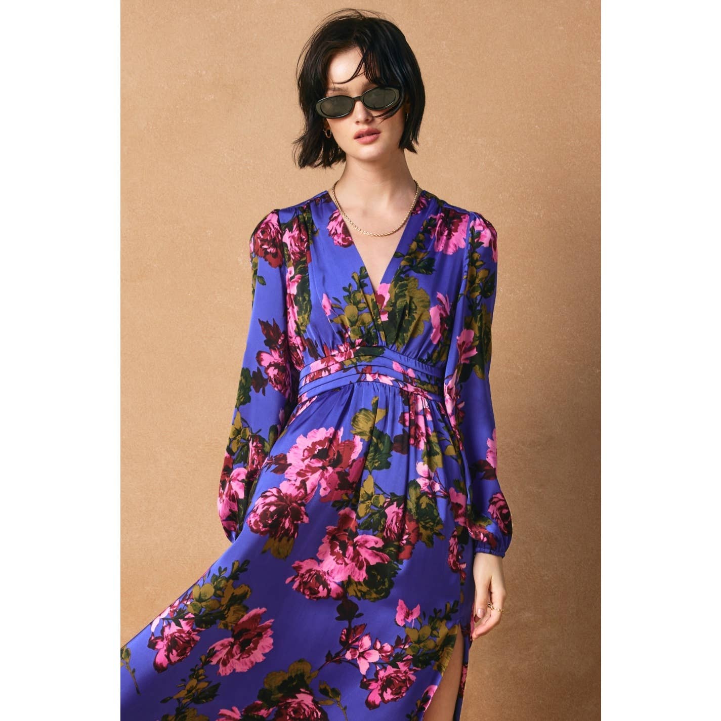 MIDNIGHT FLORAL Mesmerizing Essence Pleated Waist Maxi Dress for wholesale on Faire5