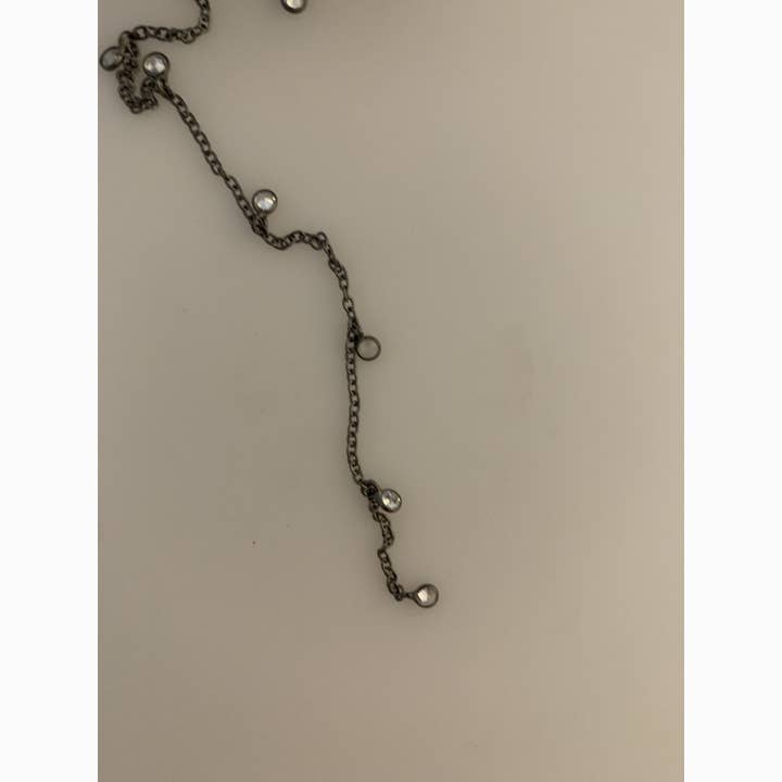 Purity Beads - Wholesale Craft Supplies - Gunmetal Plated CZ Round Dangling, Stone Chain 3.5 mm Chain. #4 | Purity Beads