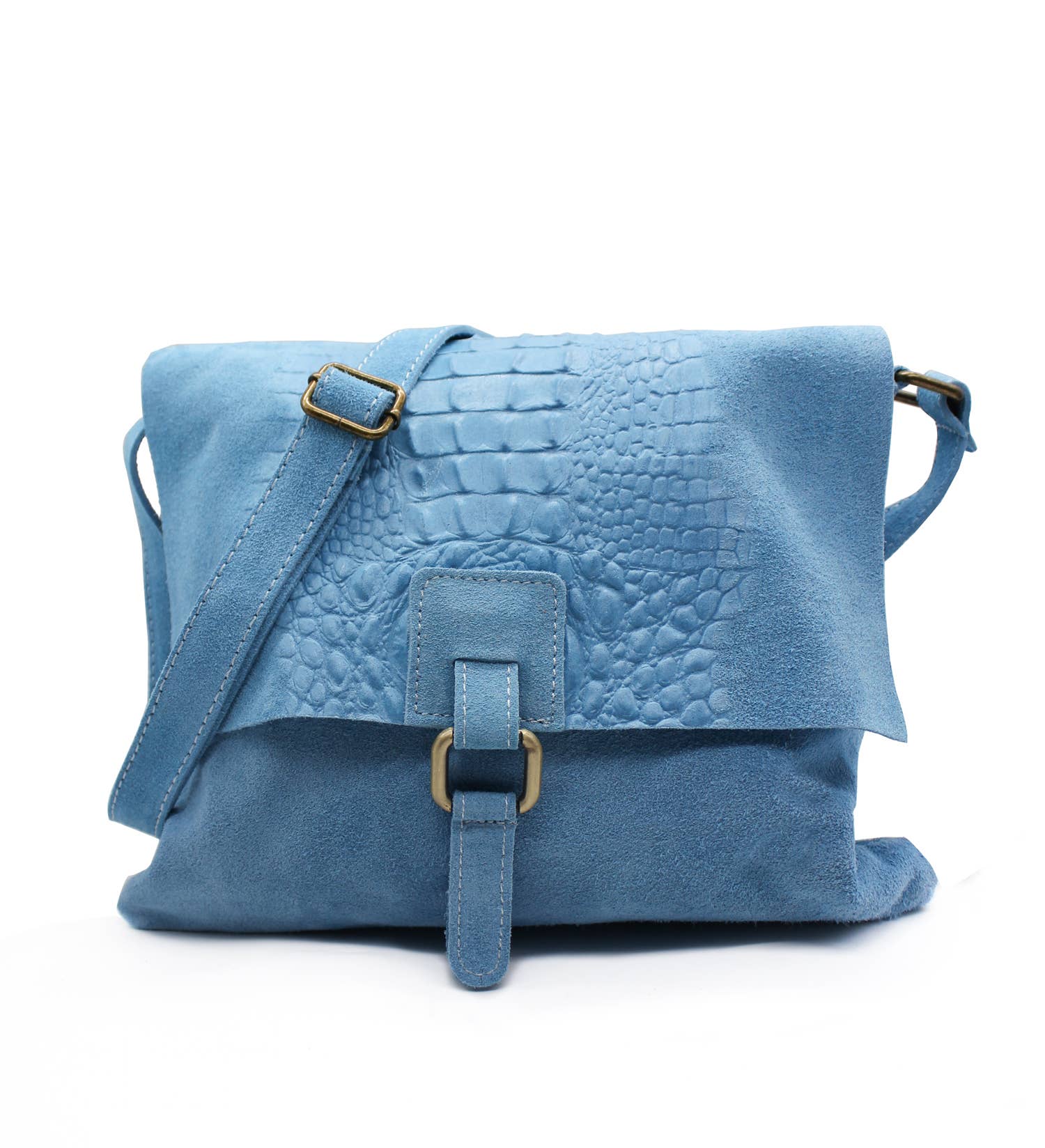 Ellas Trading - Venta al por mayor Bandolera - Mujer - Bolso cruzado de cuero de gamuza italiana suave con estampado de cocodrilo12