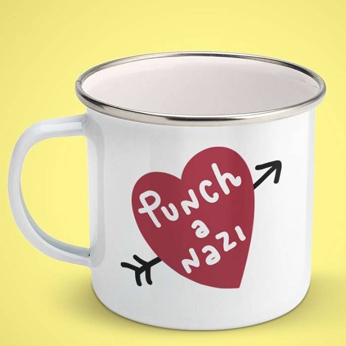 Chiaralascura - Wholesale Coffee Mug - Vintage style enamel mug - Punch a nazi