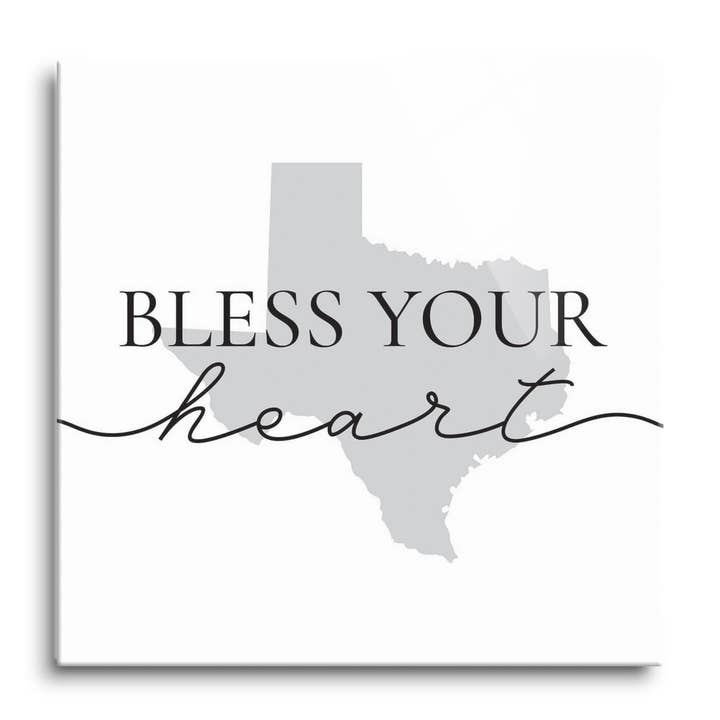 Minimalistic B&W Texas Bless Your He|12x12 Glass Plaque for wholesale by Love Local