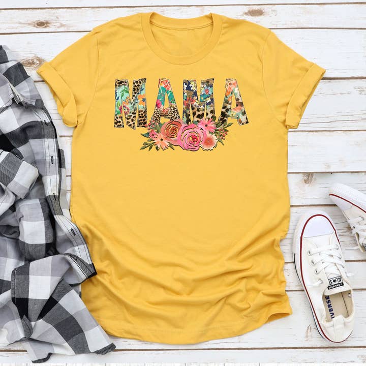 Western Floral Mama Graphic Tee Mustard for wholesale by Rebel Rose