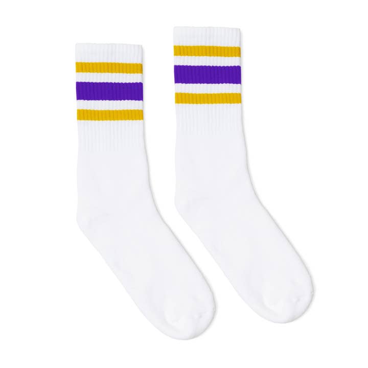 Gold and Purple Striped Socks | White for wholesale by SOCCO