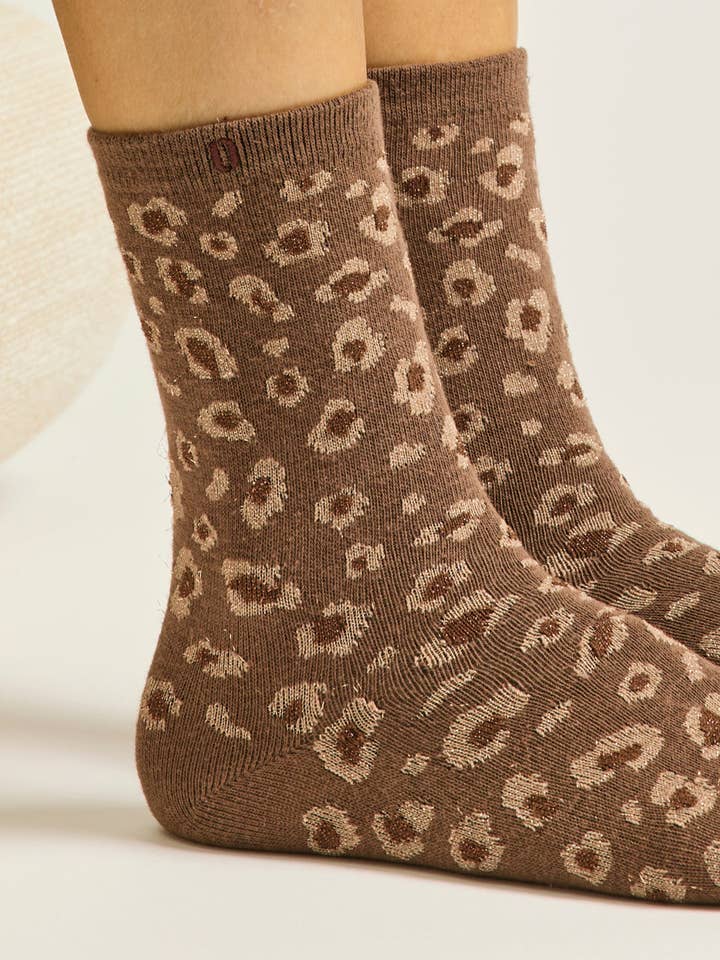 ODAJE - Vendita all'ingrosso Calzini - Donna - Confezione da 3 calzini - Fantastici glitter e leopardo marrone dorato