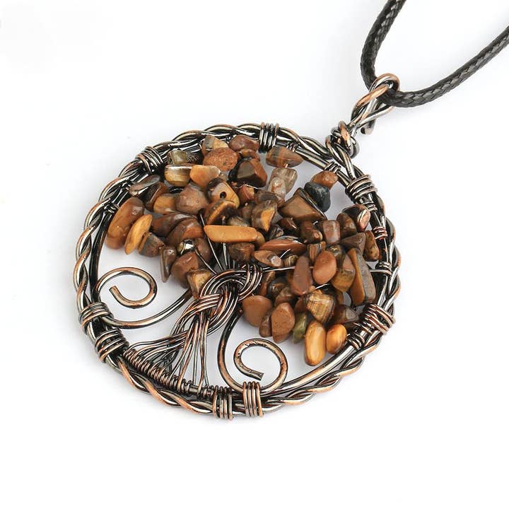 Mio Queena - Wholesale Pendant/Charm Necklace - Natural Stone Wire-Wrapped Tree of Life Pendant Necklace -CS9